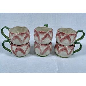 SET OF 6 Vtg Fitz & Floyd TULIP GARDEN Ironstone Teacups Floral Spring Japan